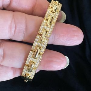 SONIA B CZ 925 GOLD PLATED STERLING SILVER RHINESTONES BRACELET BANGLE